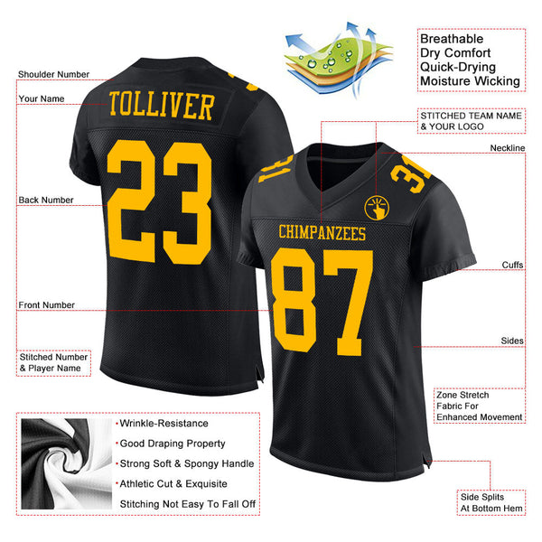 Custom Football Jersey - Black Gold Mesh Authentic