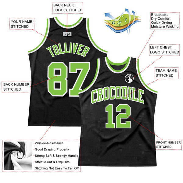Custom Basketball Jersey - Black Neon Green-White Authentic Throwback