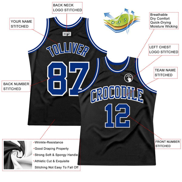 Custom Basketball Jersey - Black Royal-White Authentic Throwback