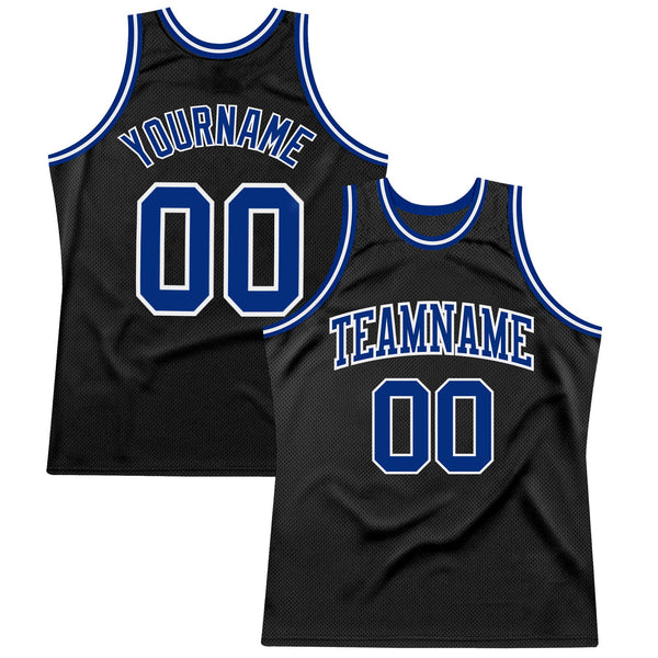 Custom Basketball Jersey - Black Royal-White Authentic Throwback