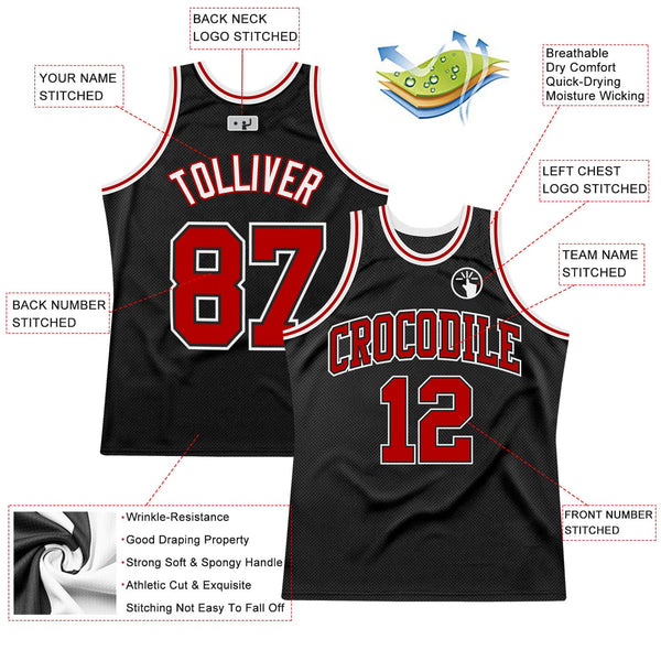 Custom Basketball Jersey - Black Red-White Authentic Throwback