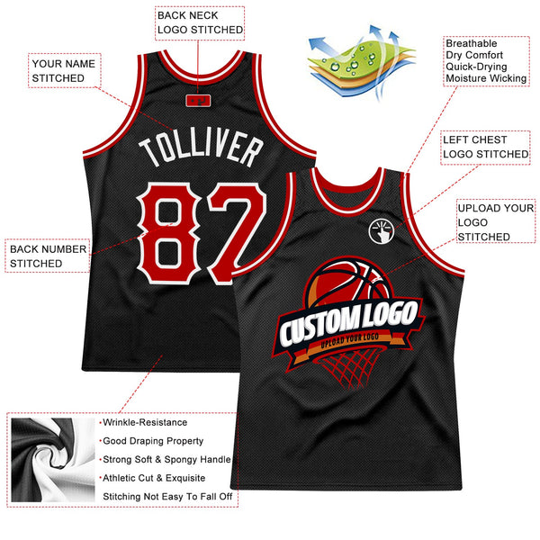 Custom Basketball Jersey - Black Red-White Authentic Throwback