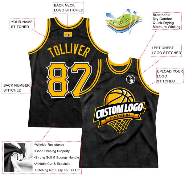 Custom Basketball Jersey - Black Gold-White Authentic Throwback