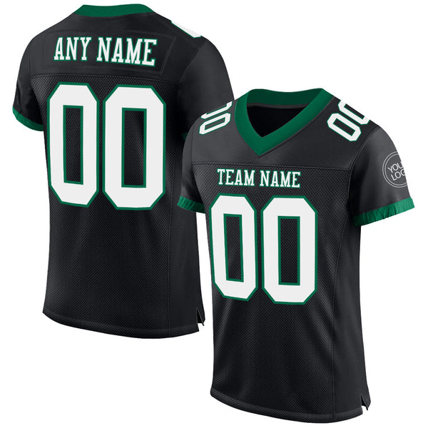 Custom Football Jersey - Black White-Kelly Green Mesh Authentic