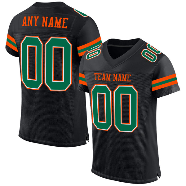 Custom Football Jersey - Black Kelly Green-Orange Mesh Authentic