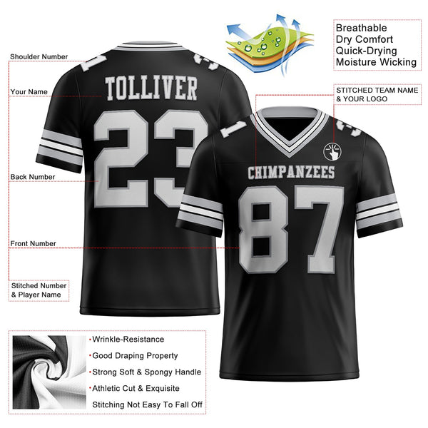 Custom Football Jersey - Black White-Gray Authentic