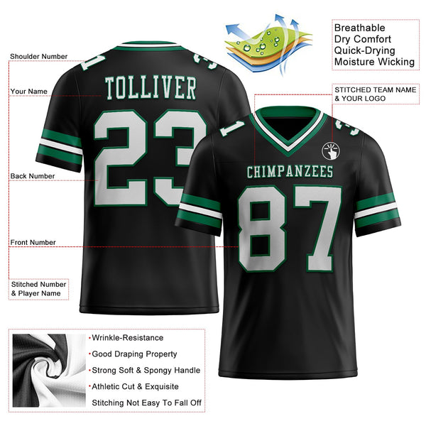 Custom Football Jersey - Black White-Kelly Green Authentic
