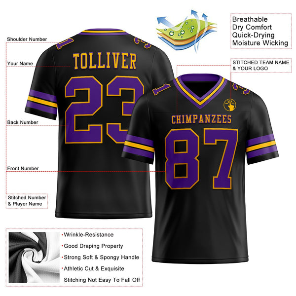 Custom Football Jersey - Black Purple-Gold Authentic