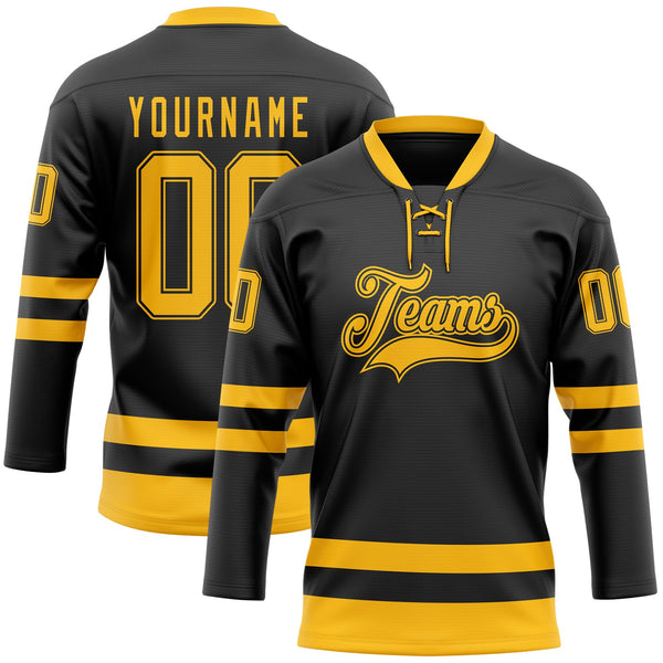 Custom Hockey Jersey - Black Gold Lace Neck