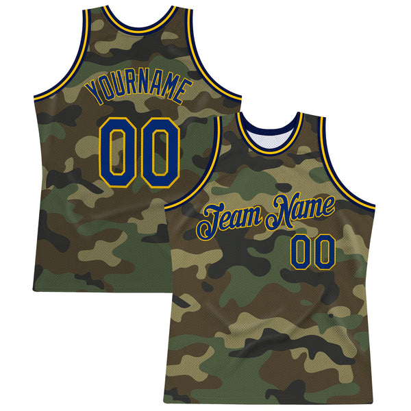 Custom Basketball Jersey - Camo Royal-Gold Authentic Salute To Service