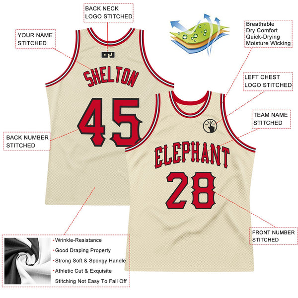 Custom Basketball Jersey - Cream Red-Black Authentic Throwback