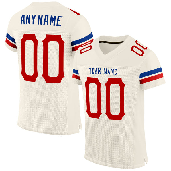 Custom Football Jersey - Cream Red-Royal Mesh Authentic