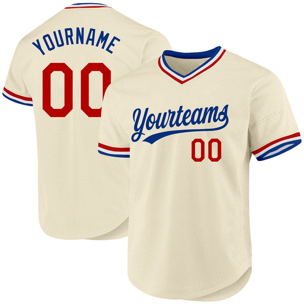 Custom Baseball Jersey - Cream Red Royal-White Authentic Throwback