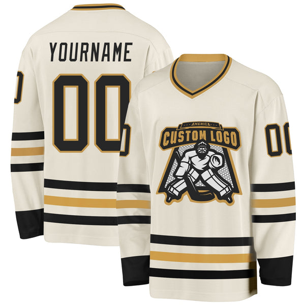 Custom Hockey Jersey - Cream Black-Old Gold