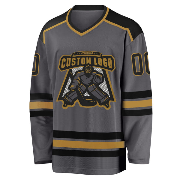 Custom Hockey Jersey - Steel Gray Black-Old Gold