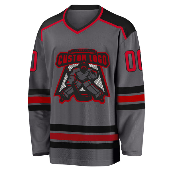 Custom Hockey Jersey - Steel Gray Red-Black