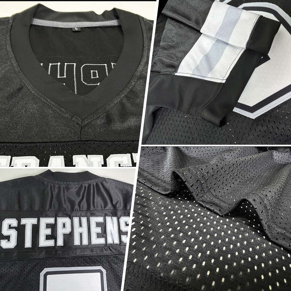 Custom Football Jersey - Black White-Silver Mesh Authentic