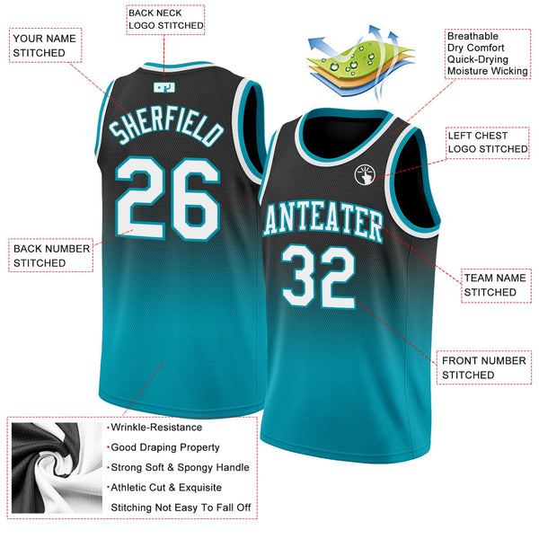 Custom Basketball Jersey - Black White-Teal Authentic Fade Fashion