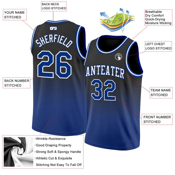 Custom Basketball Jersey - Black Royal-White Authentic Fade Fashion