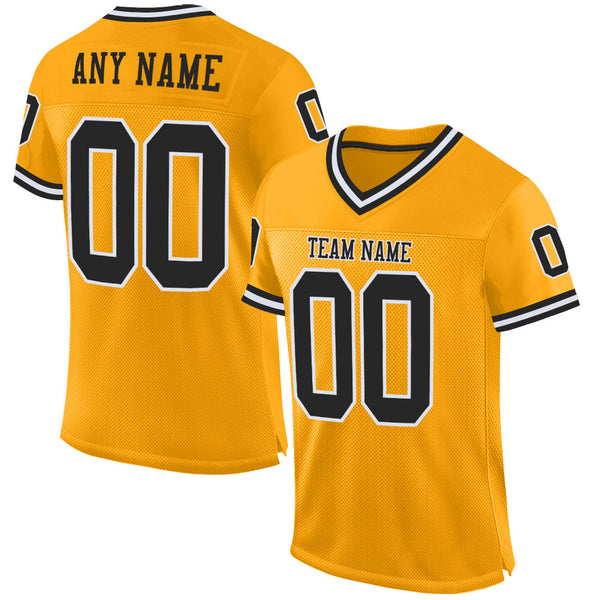 Custom Football Jersey - Gold Black-White Mesh Authentic Throwback
