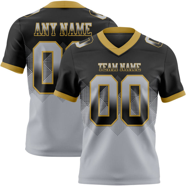 Custom Football Jersey - Black Gray-Old Gold Authentic Gradient Square Shape 7V7 Flag