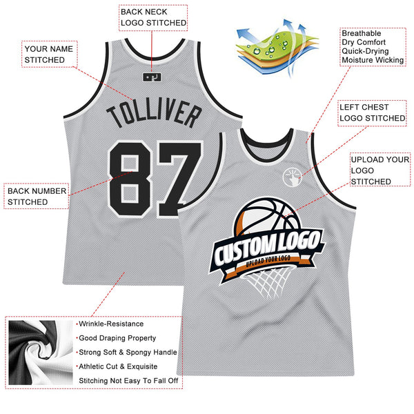 Custom Basketball Jersey - Gray Black-White Authentic Throwback