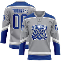 Custom Hockey Jersey - Gray Royal-White Lace Neck