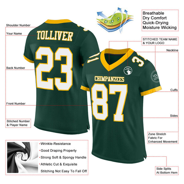 Custom Football Jersey - Green White-Gold Mesh Authentic