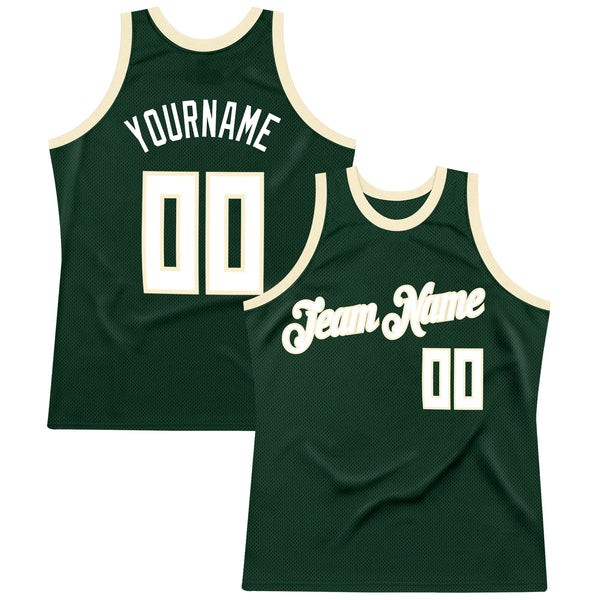 Custom Basketball Jersey - Hunter Green White-Cream Authentic Throwback