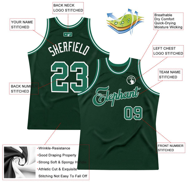 Custom Basketball Jersey - Hunter Green Kelly Green-White Authentic Throwback