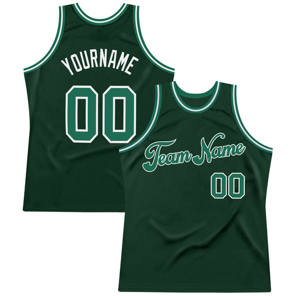 Custom Basketball Jersey - Hunter Green Kelly Green-White Authentic Throwback
