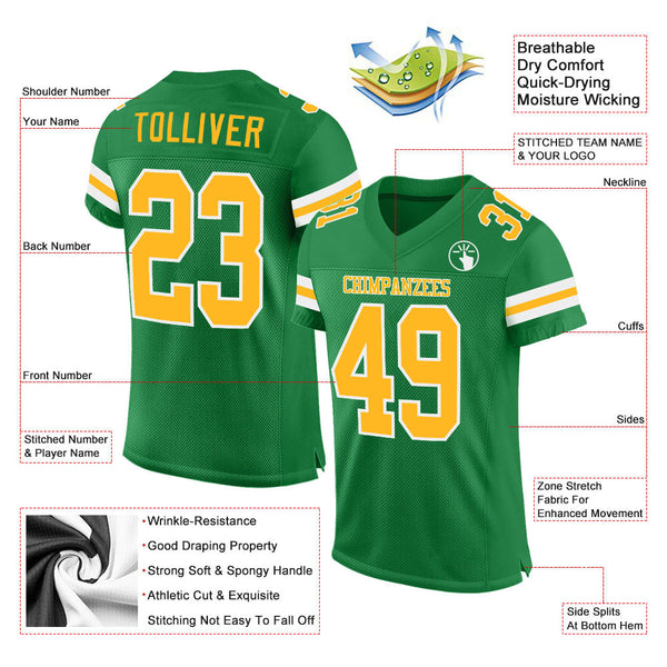 Custom Football Jersey - Grass Green Gold-White Mesh Authentic