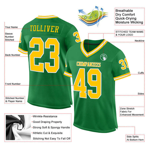 Custom Football Jersey - Grass Green Gold-White Mesh Authentic Throwback