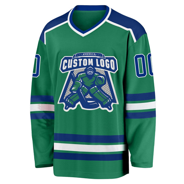 Custom Hockey Jersey - Kelly Green Royal-White