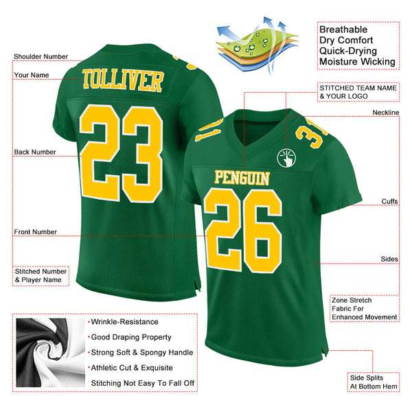 Custom Football Jersey - Kelly Green Gold-White Mesh Authentic