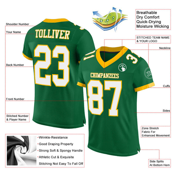 Custom Football Jersey - Kelly Green White-Gold Mesh Authentic