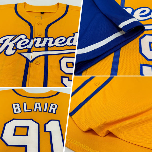 Custom Baseball Jersey - Gold White-Royal Authentic Two Tone