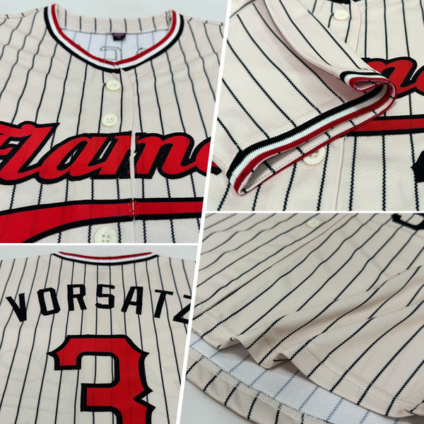 Custom Baseball Jersey - Cream Black Pinstripe Red Black-White Authentic