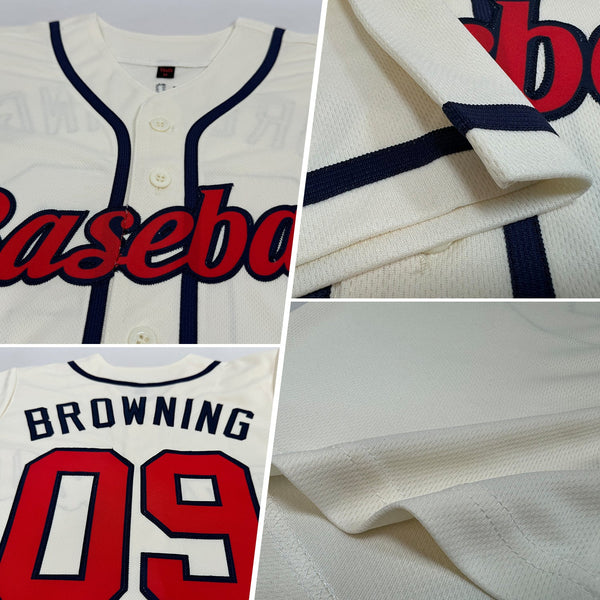 Custom Baseball Jersey - Cream Red-Navy Authentic