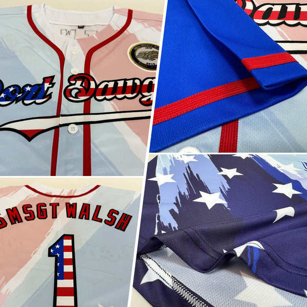 Custom Baseball Jersey - White USA Flag Royal Red-Black 3D American Flag Fashion Authentic