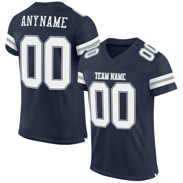 Custom Football Jersey - Navy White-Gray Mesh Authentic