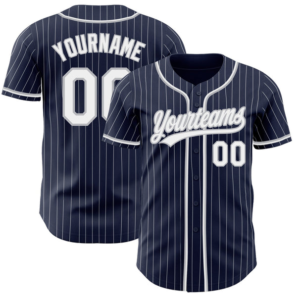 Custom Baseball Jersey - Navy White Pinstripe White-Gray Authentic