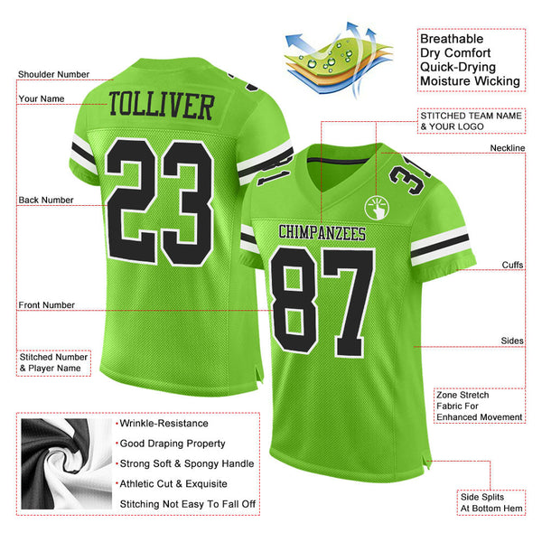 Custom Football Jersey - Neon Green Black-White Mesh Authentic