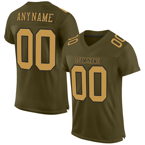 Custom Football Jersey - Olive Old Gold-Black Mesh Authentic Salute To Service