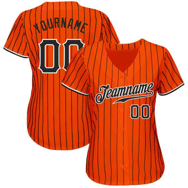 Custom Baseball Jersey - Orange Black Pinstripe Black-White Authentic