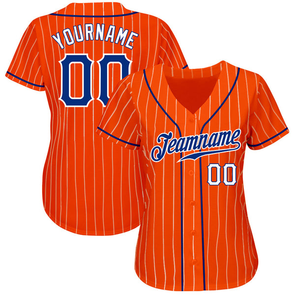 Custom Baseball Jersey - Orange White Pinstripe Royal-White Authentic