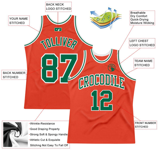 Custom Basketball Jersey - Orange Kelly Green-White Authentic Throwback