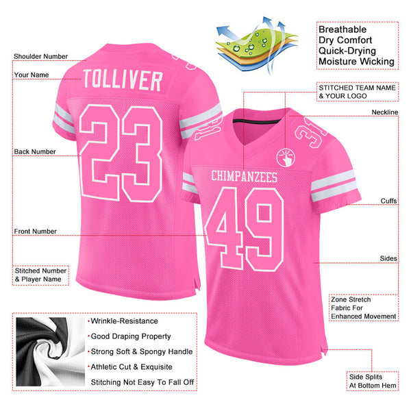 Custom Football Jersey - Pink Pink-White Mesh Authentic