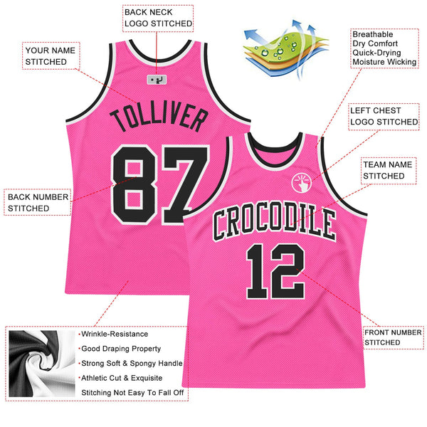 Custom Basketball Jersey - Pink Black-White Authentic Throwback