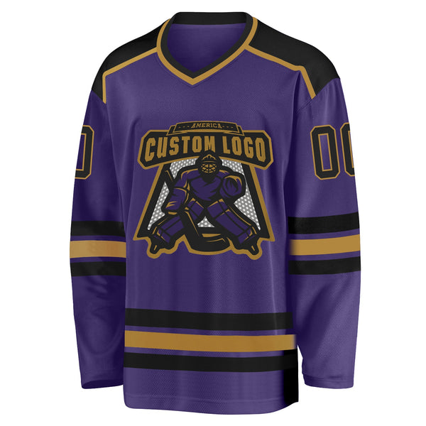 Custom Hockey Jersey - Purple Black-Old Gold